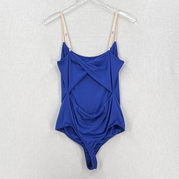 ENZA COSTA Bodysuit Womens Medium Blue Twist Open Back Tank Cami Tank Top NEW - Picture 2 of 14